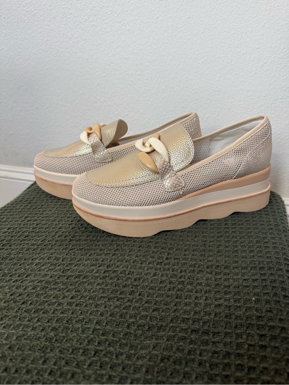 Dolce Vita Golden Cream Metallic Platform Loafers